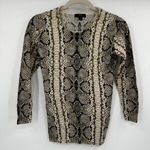 J Crew Womens XS Merino Wool Snakeskin Reptile Print Crewneck Pullover Sweater